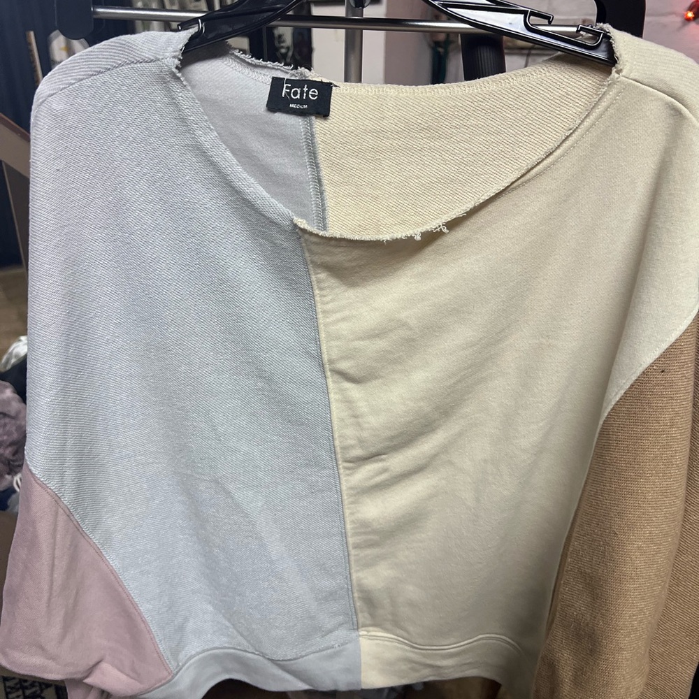 Vici Colorblock Cropped Sweatshirt - Pastel Panel off Shoulder